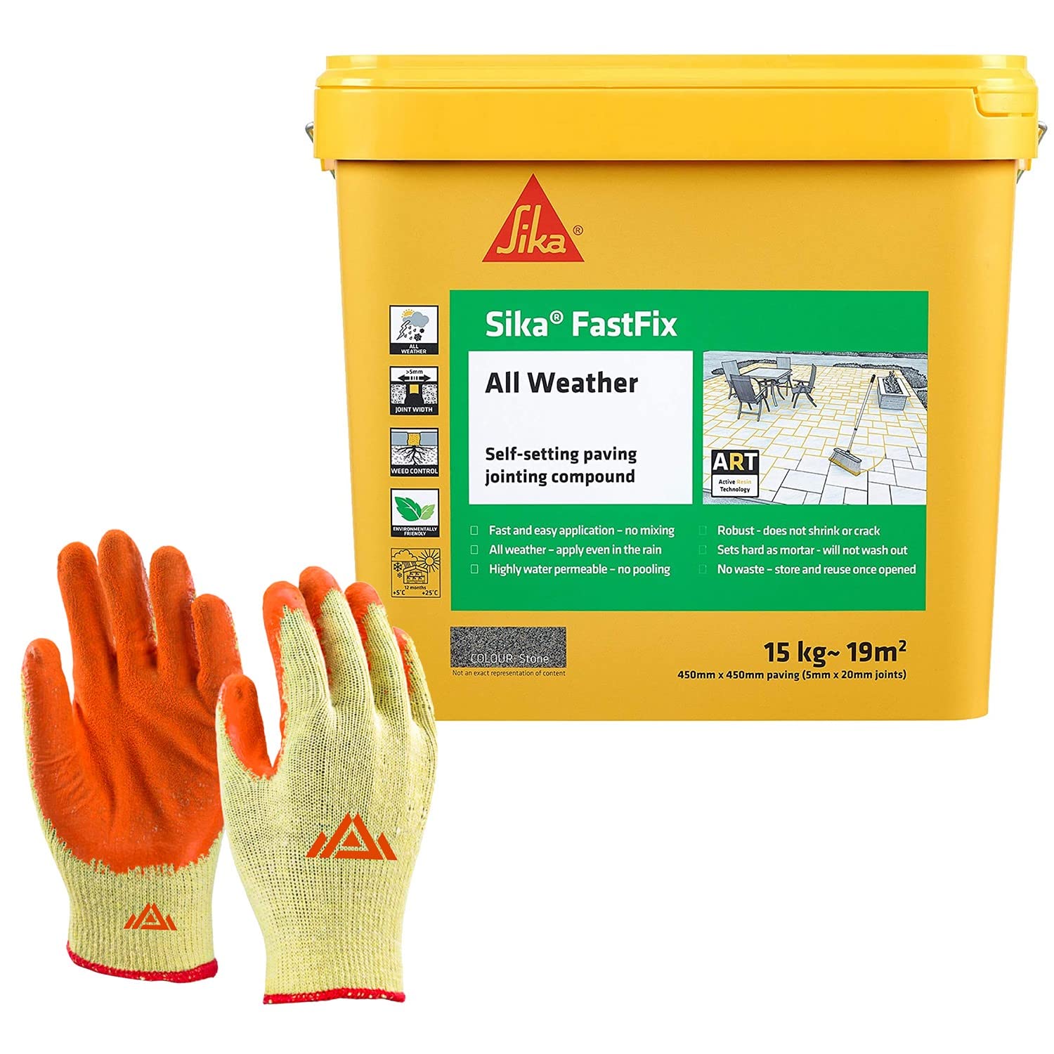 Sika Fast Fix All Weather-Ready to Use, Self-Setting Paving Jointing Compound for Any Weather, Suitable for Stones Setts, Paving Block and Footpaths 14kg - 20 sq.m (Charcoal)
