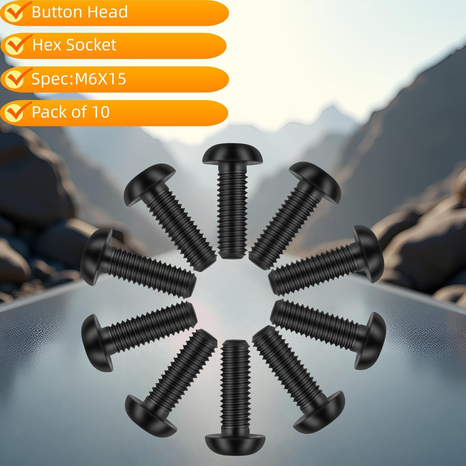 Titanium Bolts M6X15 Lightweight Design | Ideal for Humid/Salty Environments Screws for Bicycles, Motorcycles, MTB (10PCS, Black)