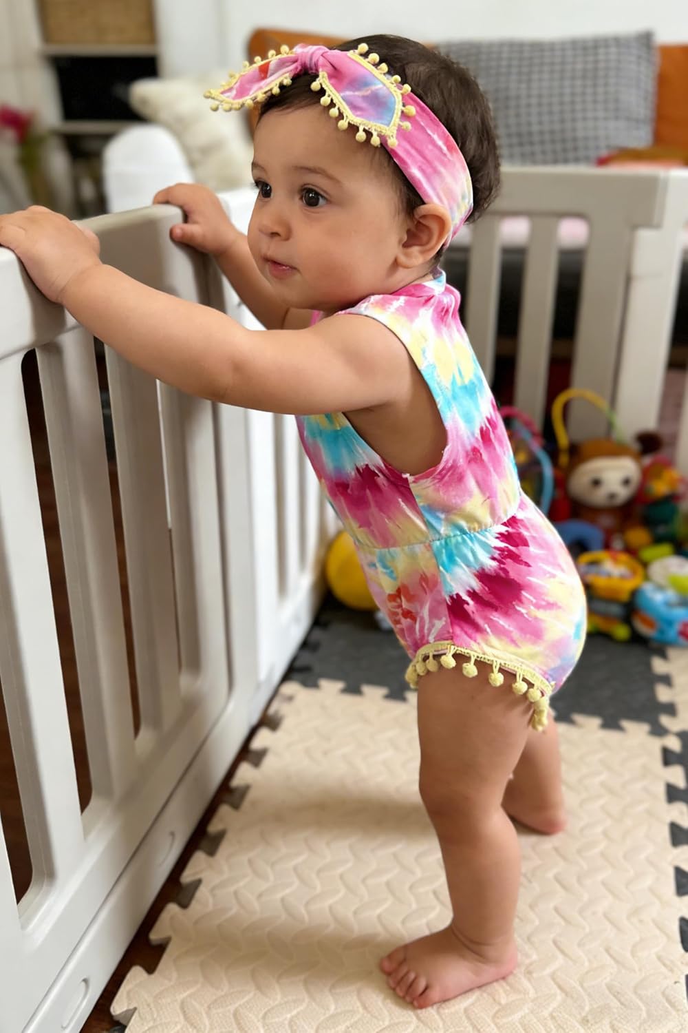 UNICOMIDEA Baby Girl Clothes 0-24 Months Floral Sleeveless Baby Cowgirl Newborn Romper Jumpsuit Outfit Set with Headband