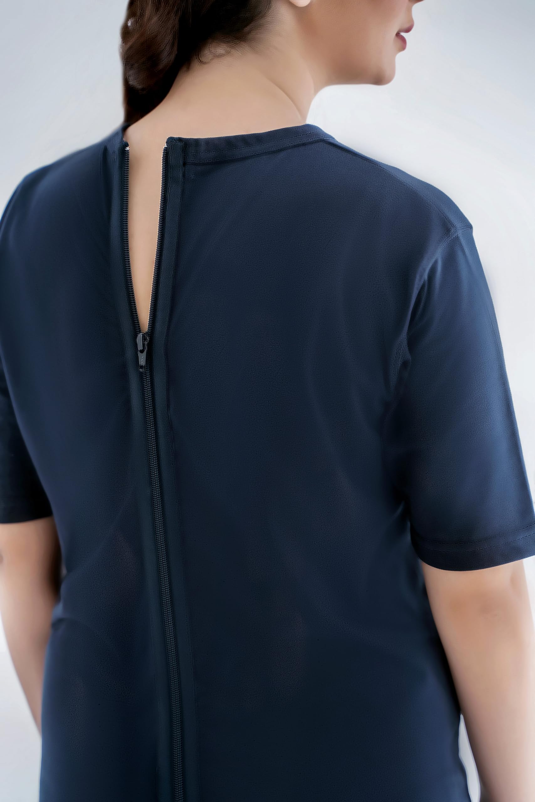 Comfort & Care Apparel Unisex Care Body Undershirt i majtki piżama, krótki rękaw, ciemnoniebieski garnitur z zamkiem błyskawicznym z tyłu, nietrzymanie moczu dla seniorów i demencji