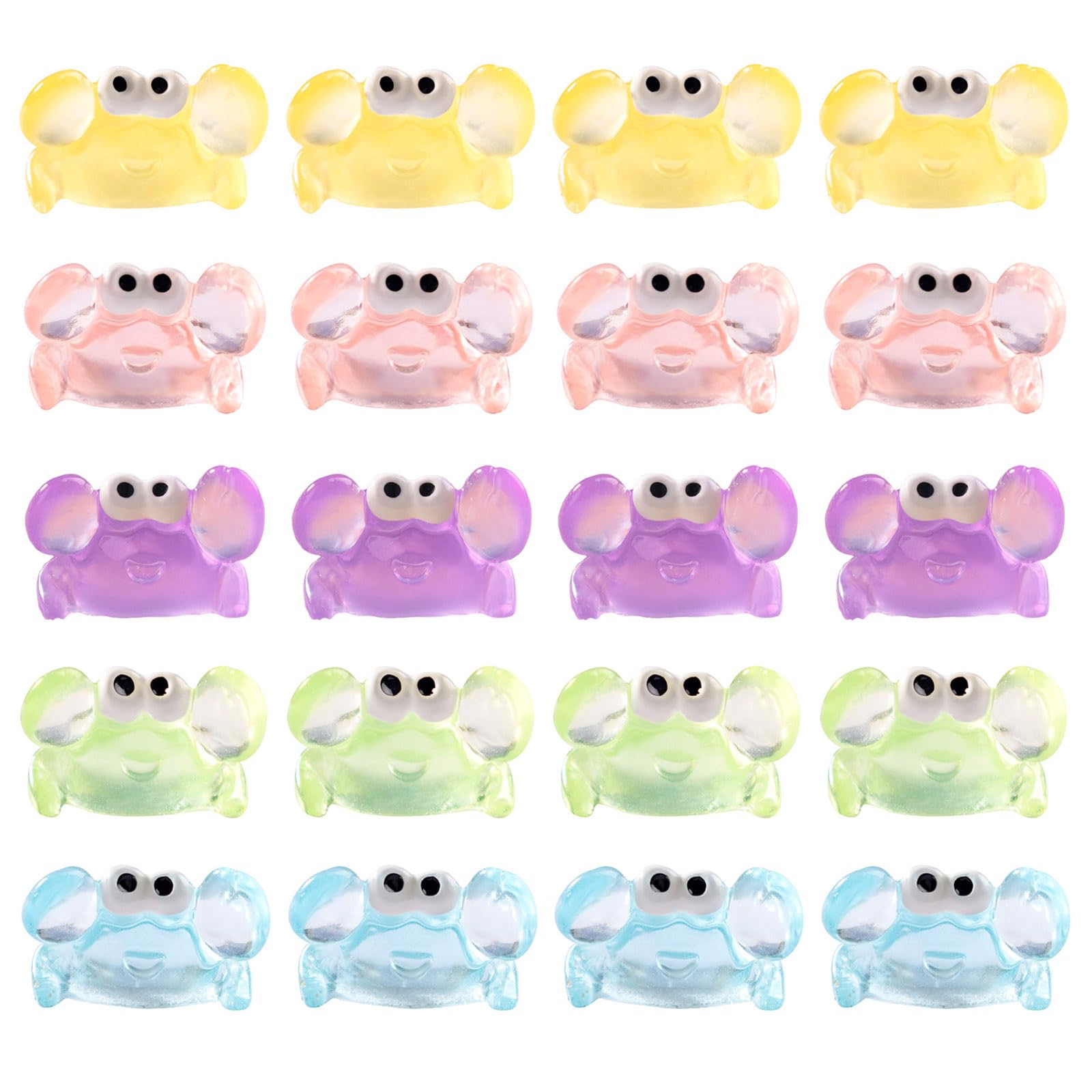 Qusinfc 20Pcs Multicolor Glowing in Dark Crabs Statue Miniature Resins Decors for Tabletop Shelf Display Illuminating Ornaments Resins Crabs Sculpture