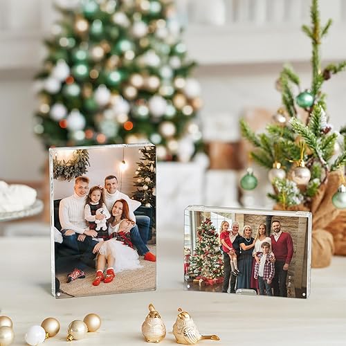 Miniatura 6 de AITEE Portarretratos acrílicos de 4 x 6 pulgadas, paquete de 3 bloque 20% más grueso, marcos de fotos transparentes independientes de doble cara