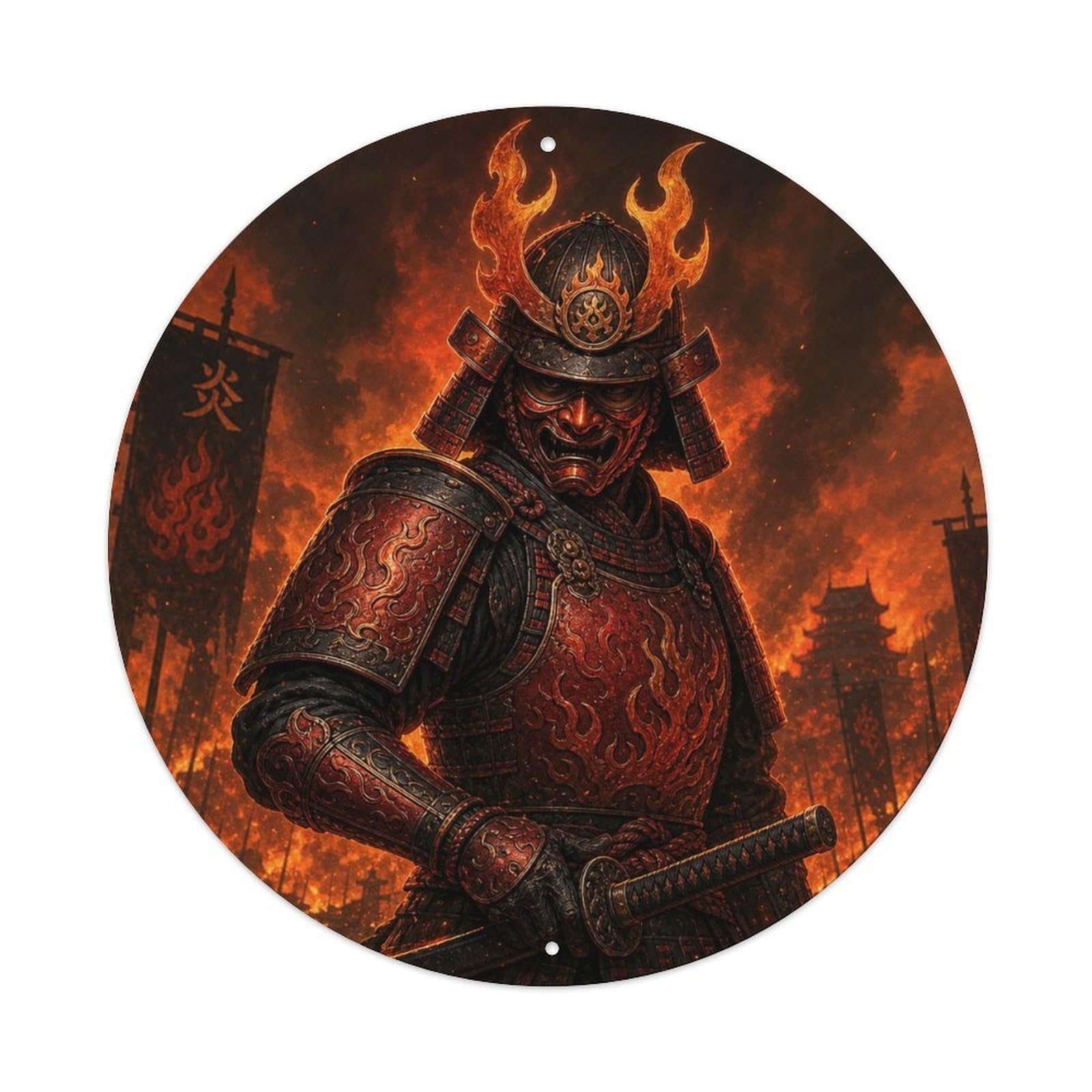 Okngb Style Dark Ruby Fire Sheathing Complete Motion Blade Token Metal Tin Sign Plaque Wall Decor For Cafe, Man Cave, Club Bar, Office, Home Garden Round Metal Poster 8X8inch