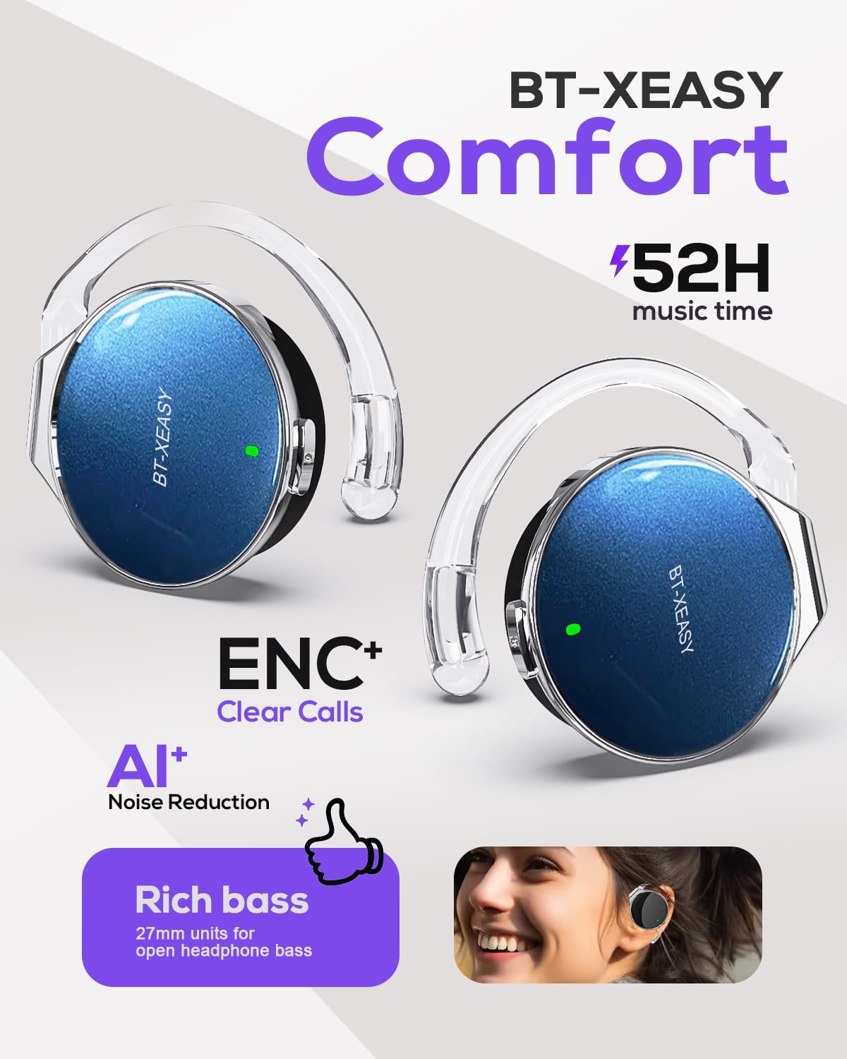 Deportes On-Ear Auriculares Bluetooth 5.4, Auriculares abiertos con cancelación de ruido, resistentes al agua para fitness y correr, 4 micrófonos, batería de larga duración para actividades al aire