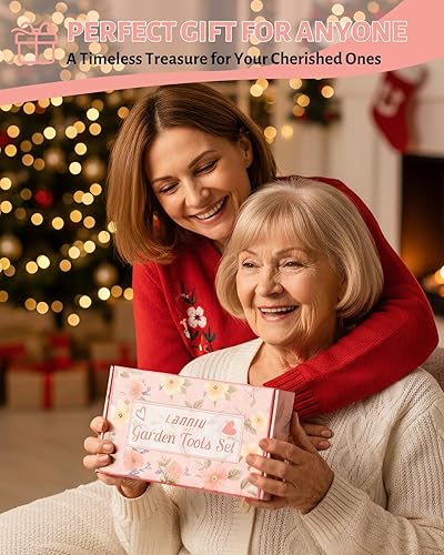 Miniatura 6 de Herramientas de jardinería rosadas, juego de herramientas de jardín para mujeres, kit de jardinería de 5 piezas para mujer con bolsa de jardín