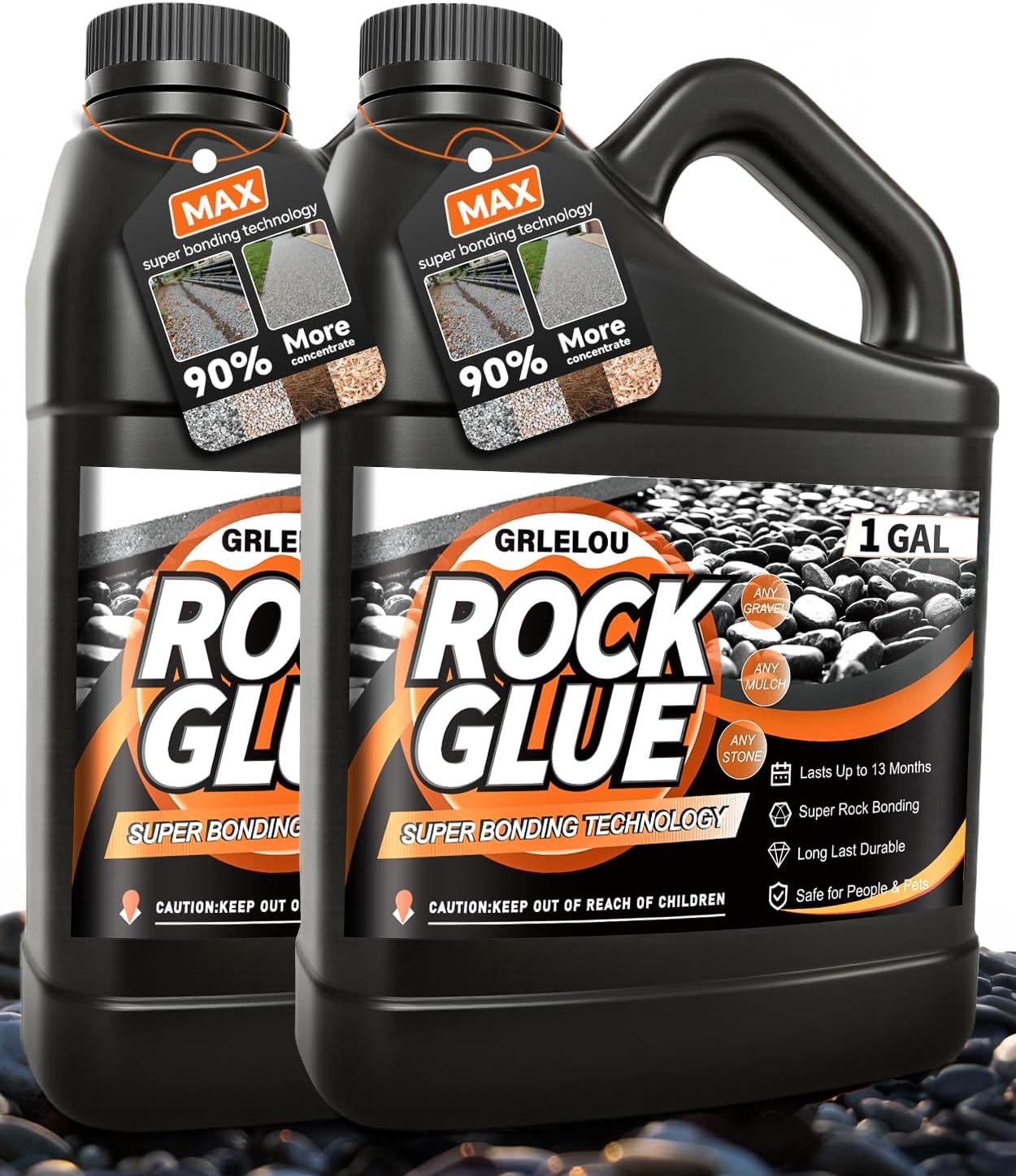 Mulch Glue for Landscaping, 2 Gal Fast-Drying & Weather-Resistant Clear Rock Glue, Non-Toxic Landscape Glue Spray for Rocks, Mulch, Pea Gravel & Pebbles(1 Gal ×2)