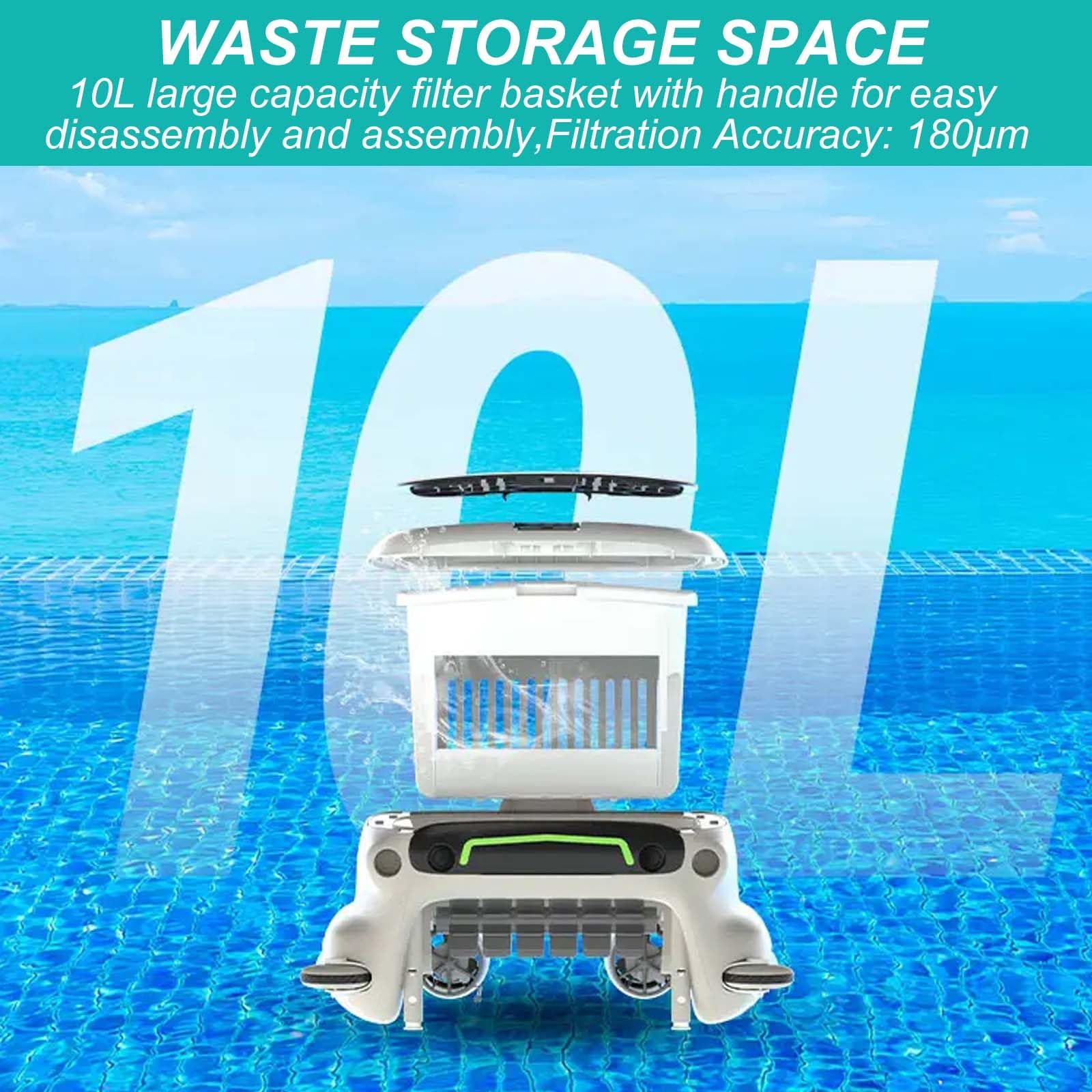Pulitore A Skimmer Galleggiante per Piscine Fuori Terra/Interrate, Aspirapolvere Automatico per Piscine con Ricarica, con Cestino da 10 Litri