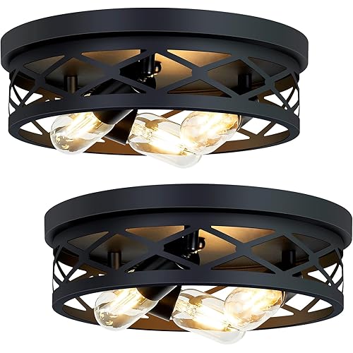 13 inch Flush Mount Light Fixture,3-Light Farmhouse Flush Mount Ceiling Light,Hallway Light Fixtures Ceiling,Light Fixtures Ceiling Mount for Kitchen Hall Entryway,E26 Base（2 Pack）