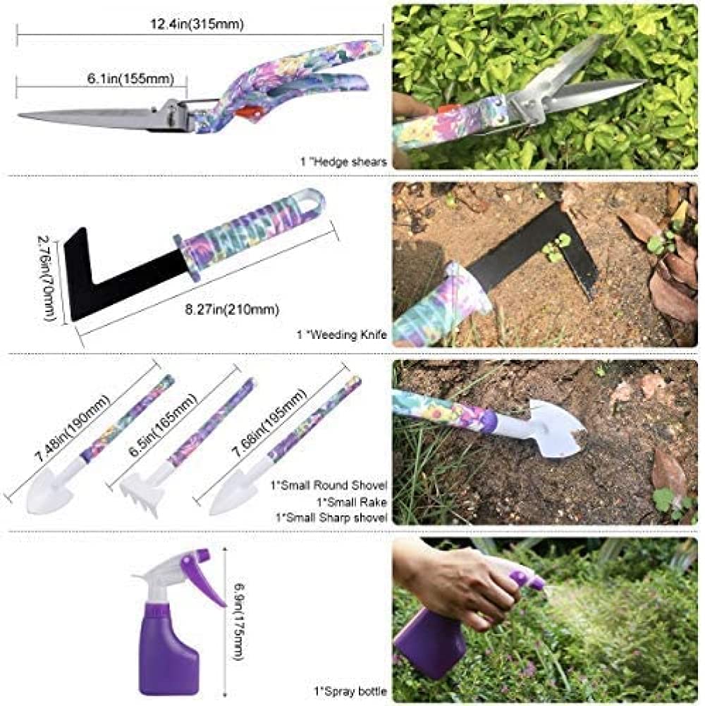 SIQI Juego de herramientas de mano de jardín de 10 piezas, kit de plantación, herramienta de trabajo de jardín con estuche de transporte, juego de trabajo de jardinería con mango ergonómico, regalo pa