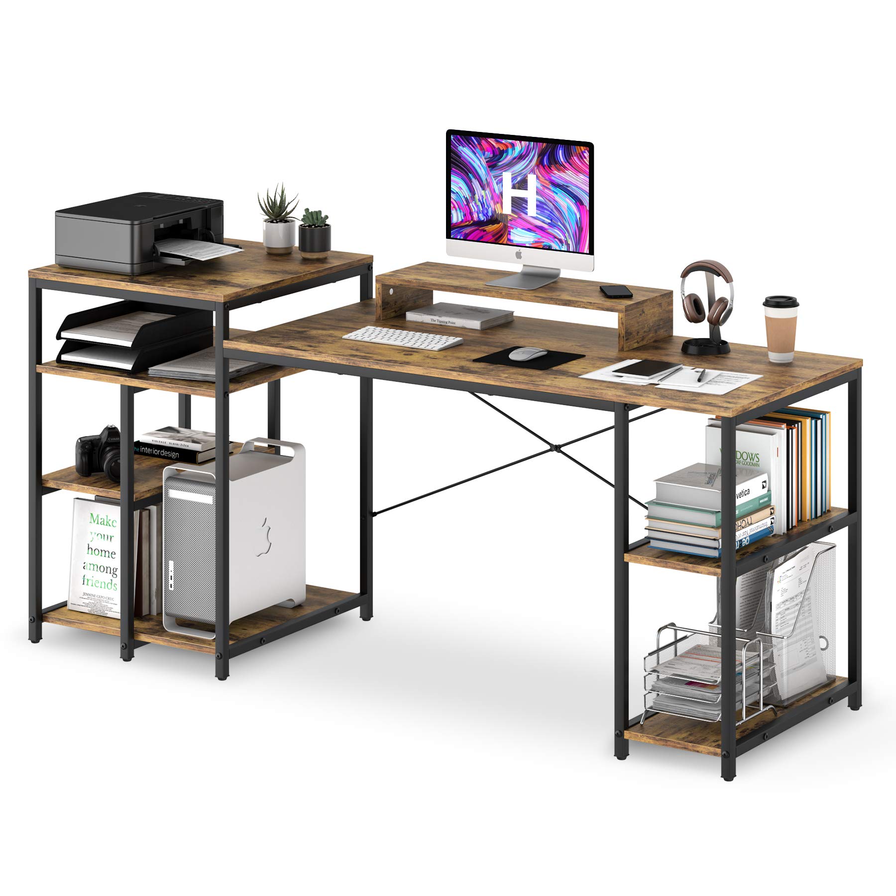 Buy HYPIGO White Computer Desk with 4Tier Storage Shelves, 63 Inches