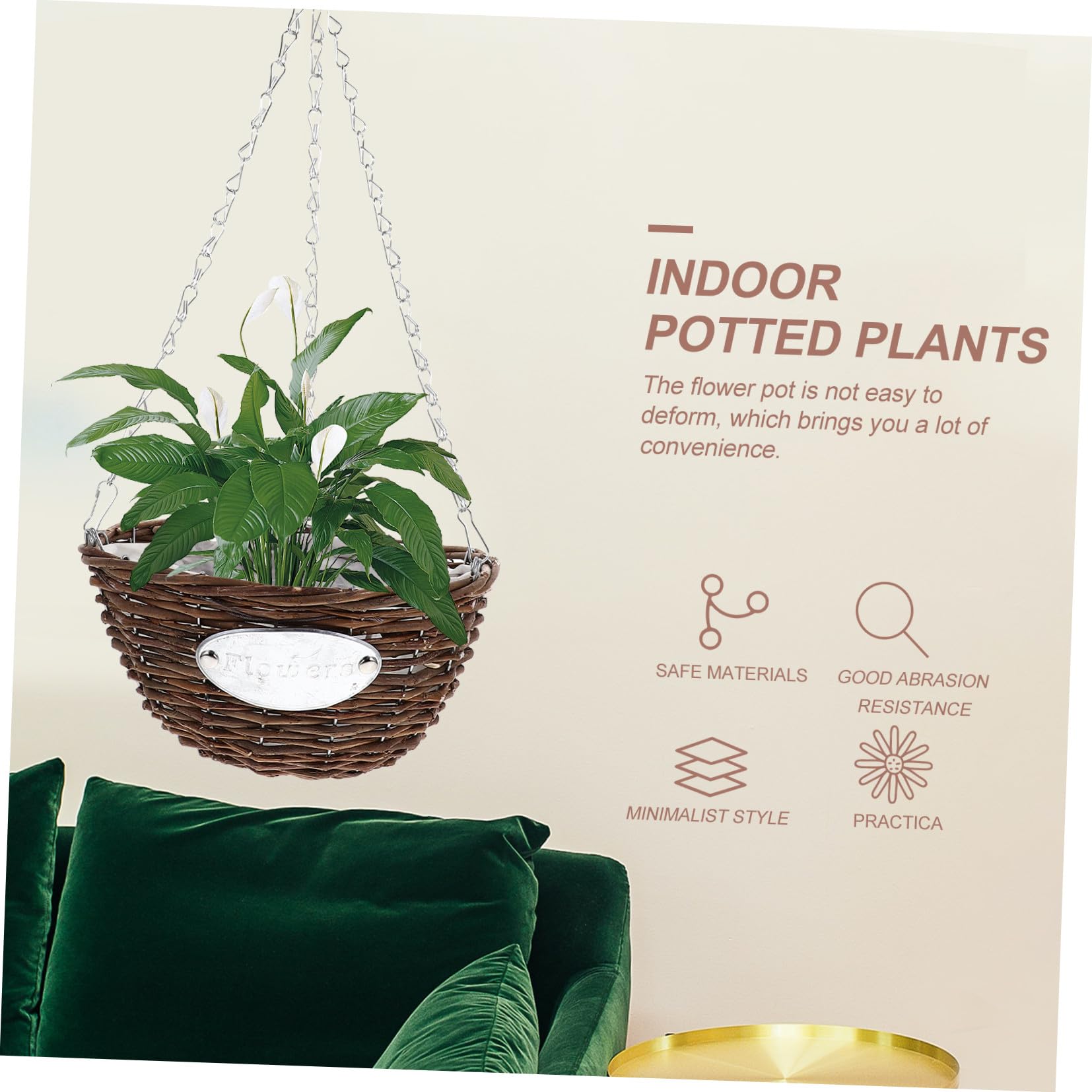 Set 2 Fioriere Sospese in Metallo e Rattan, Vasi Appesi 25 CM per Giardino e Patio, Cesti Medi per Piante da Balcone e Interni