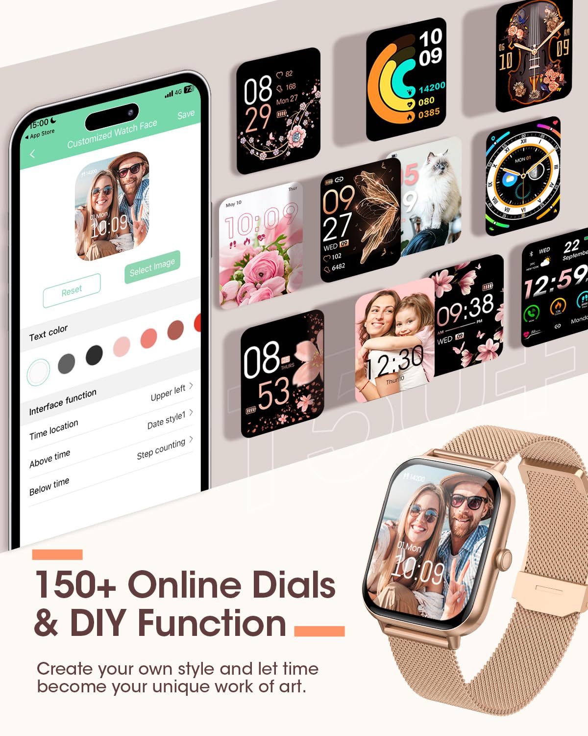 RUXINGX Smartwatch Donna con Chiamate, 1.83" Orologio Smartwatch con 3 Cinturini Fisiologia Femminile Sonno Cardiofrequenzimetro SpO2 IP68, 20+ Sport Notifiche Messaggi per iOS Android Oro Rosa Regalo
