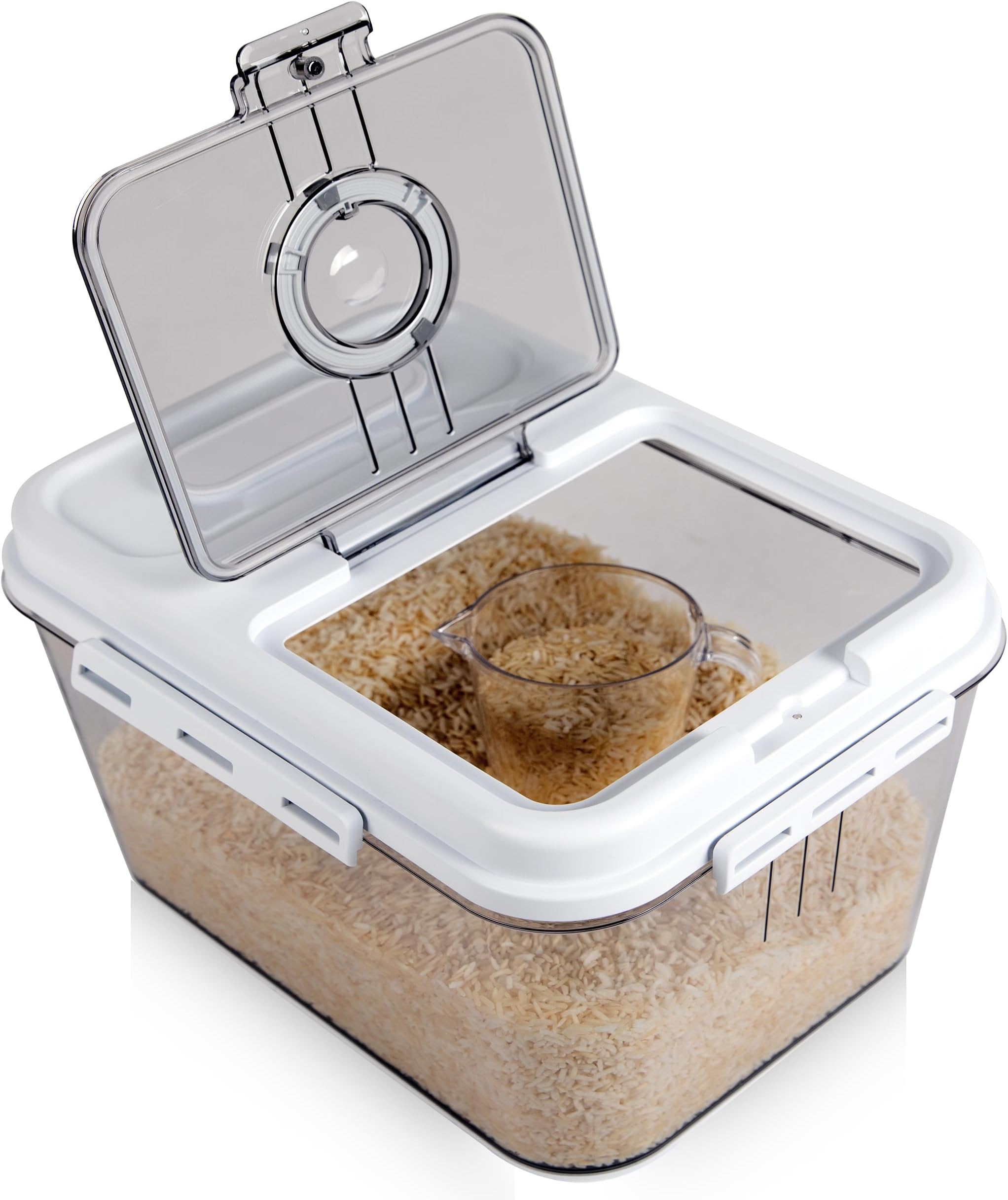 Chef's Path Extra Large Airtight Rice Storage Container with Measuring Cup, Pack of 1, 8 L Capacity, Kitchen and Pantry Canister for Rice, Flour, Sugar, and Baking Supplies