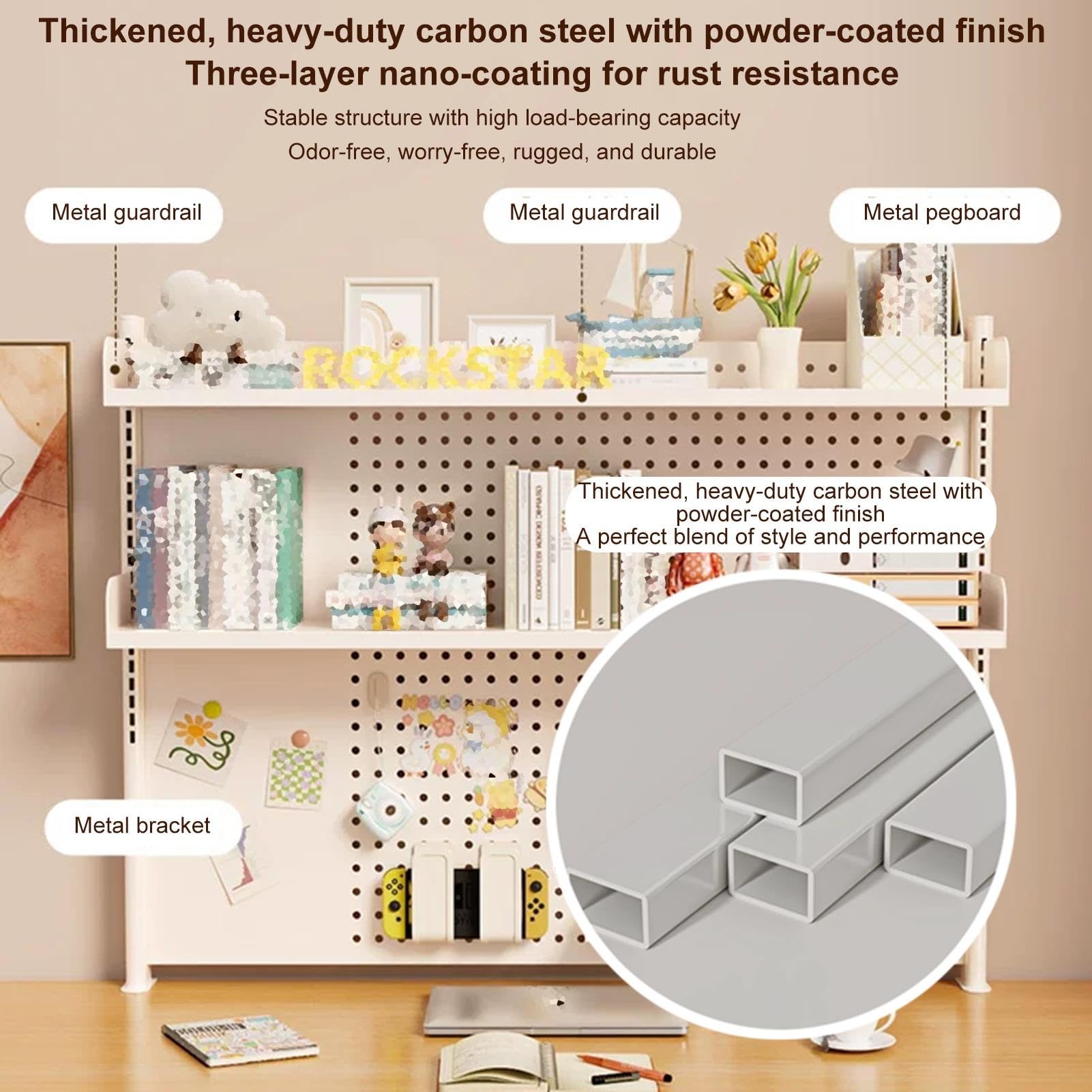 Alzata per Scrivania con Pannello Forato E Scaffale Organizer
