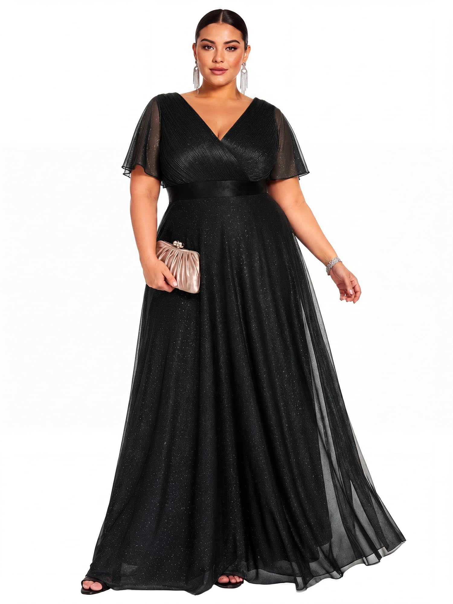 Ever-Pretty Plus Women's Fall Glitter Plus Size Formal Evening Dresses