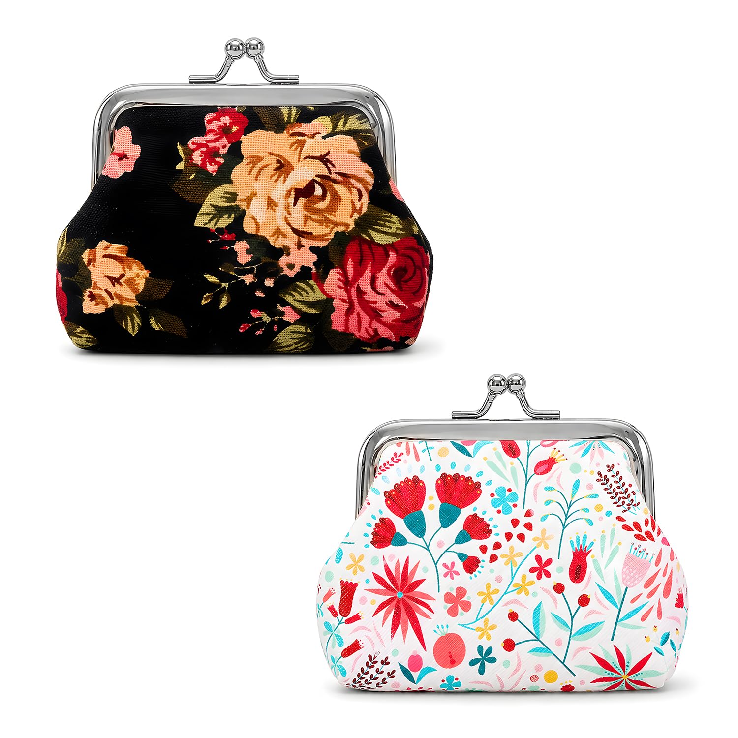 2 Pack Vintage Floral Kiss Lock Coin Purse Coin Pouch for Women Mini Cosmetic Pouch Retro Coin Wallet with Metal Clasp Closure Change Purse Organizer for Coins Lip Balm Jewelry Keys Small Accessories-image-29