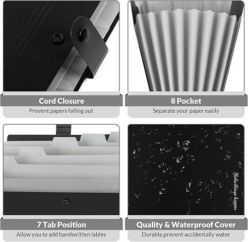 Miniatura 31 de SKYDUE - Organizador de carpetas de acordeón de 8 bolsillos, carpetas expandibles, organizador de documentos portátil, tamaño carta/A4, cierre a