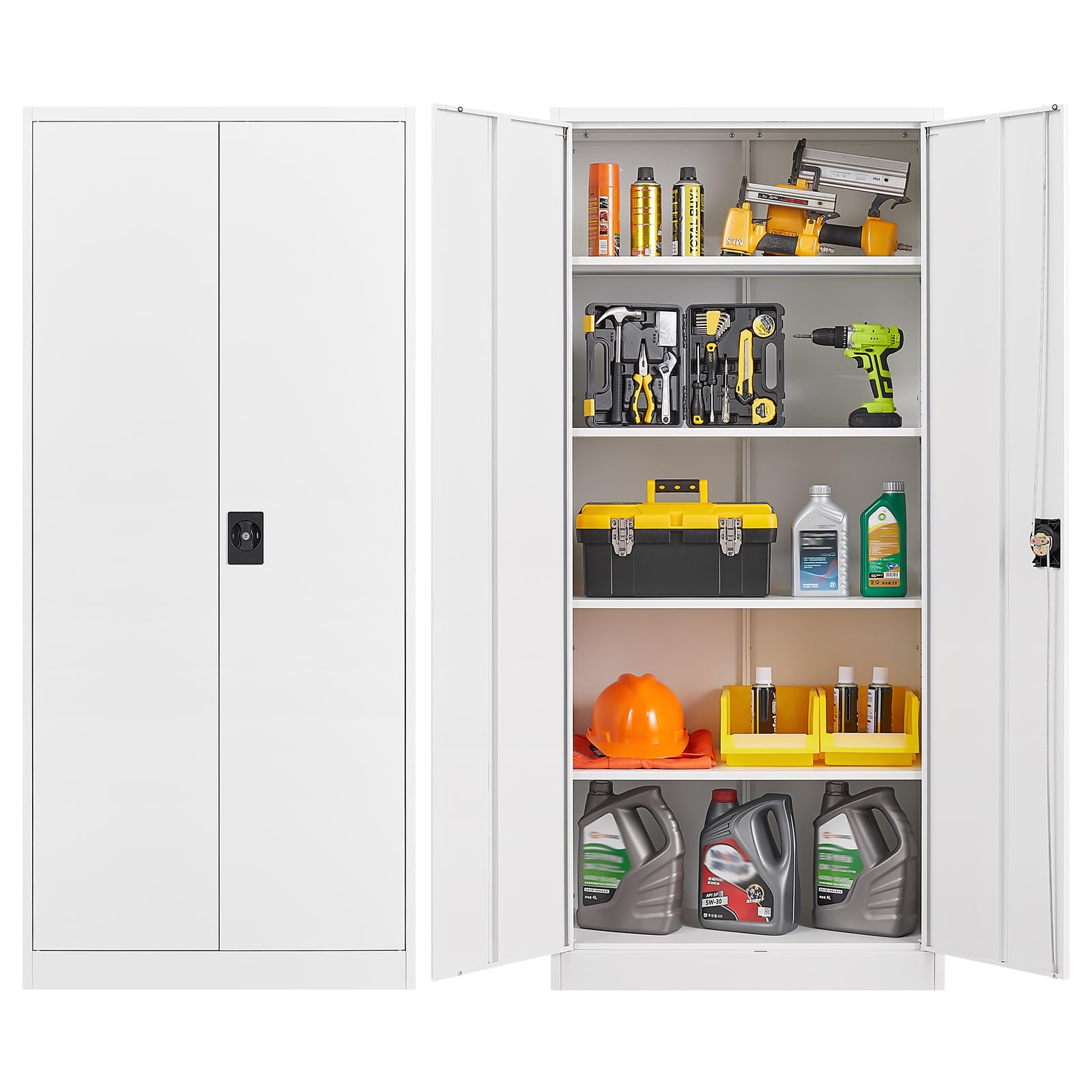 LISSIMO Metal Cabinet,71" Lockable Storage Cabinet with 2 Doors and 5 Adjustable Shelves,Tall Steel Cabinets for Garage,Home Office,Basement,School,