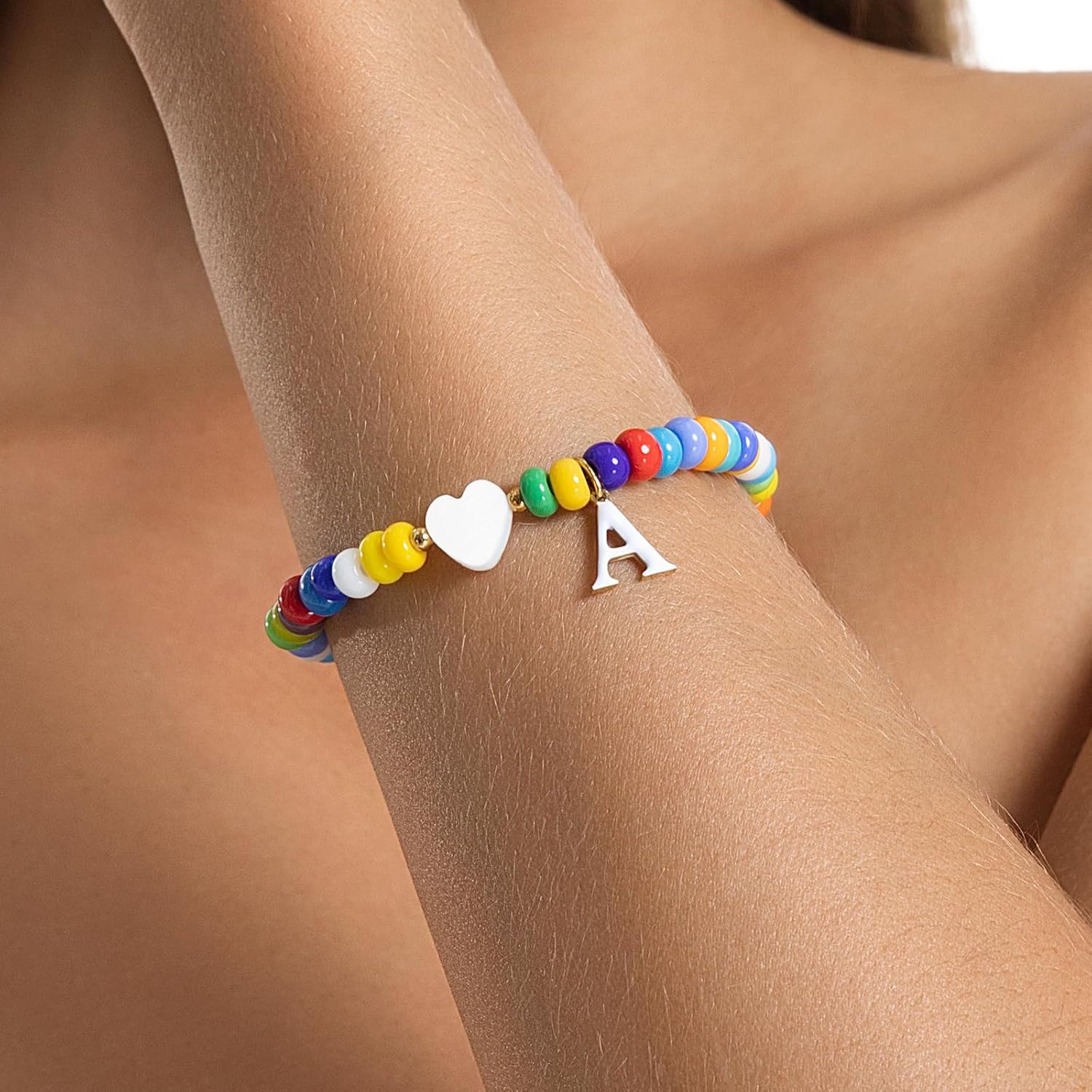 Colorful Initial Bracelet for Women Girls Boho Beaded Bracelet for Beach Cute Letter Pendant for Women Girls Personalized Handmade Jewelry Gift - Image 5