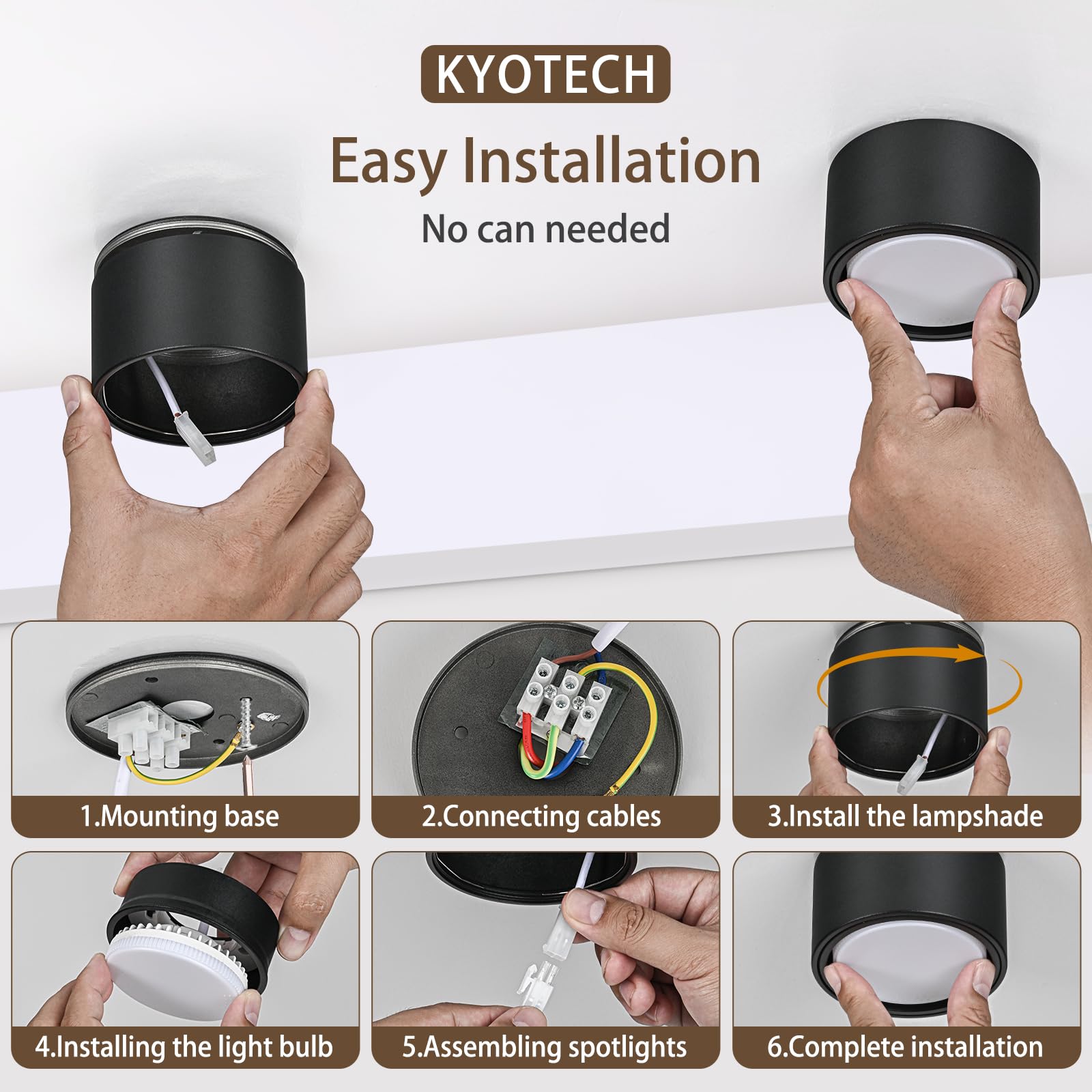 KYOTECH LED Aufbauspots Dimmbar Ø95x55mm Deckenspots Schwarz 7W 800LM GX53 230V 2700K/4000K/6500K 4 Stück