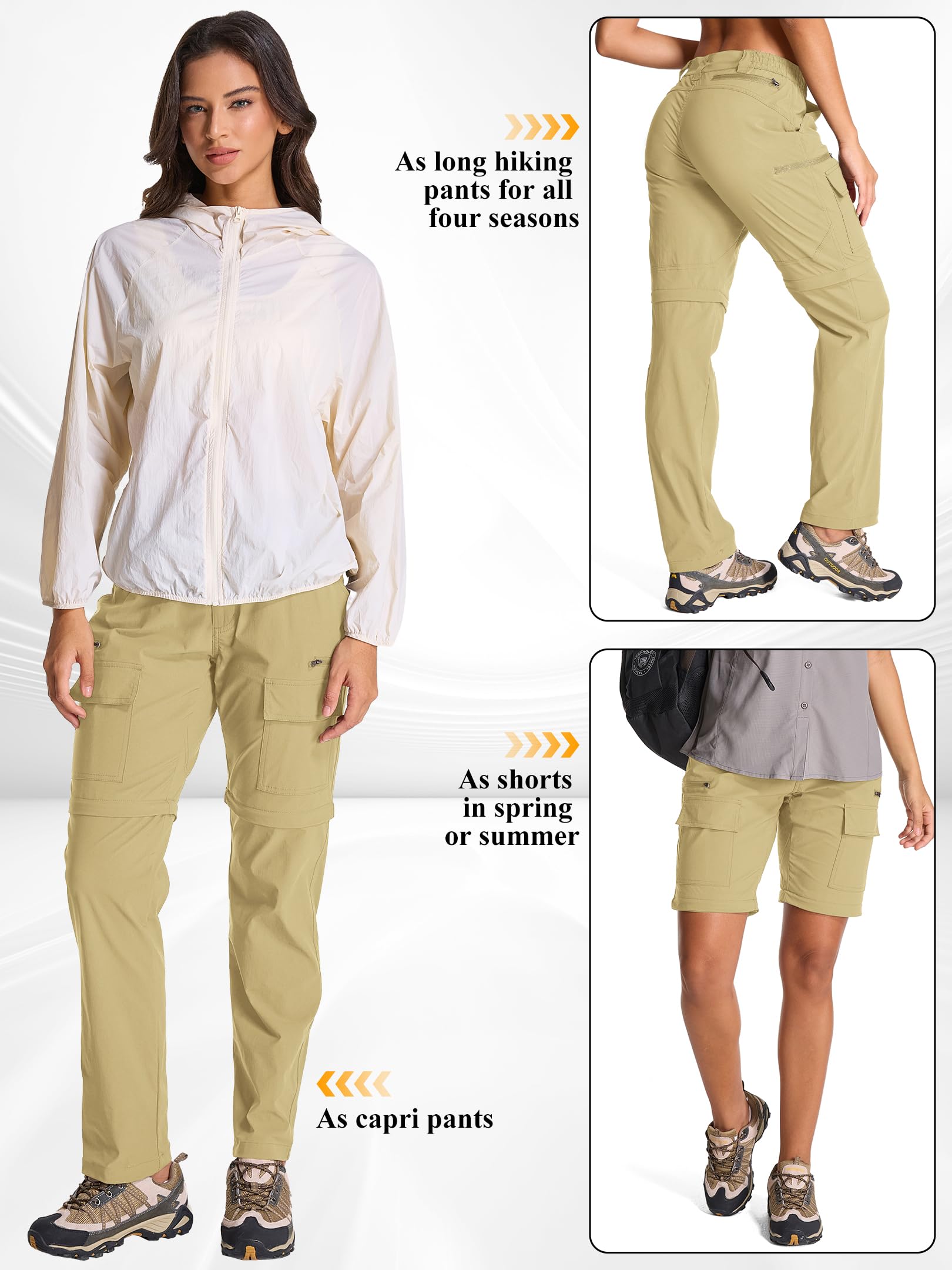 Pantalón de Senderismo Mujer Convertible, Ligero Transpirable Secado Rápido Pantalón Safari Exterior Verano Pantalón de Trabajo Técnico para Trekking