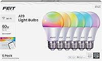 Vista 1 de Feit Electric A19 Smart LED Light Bulb, 60W Equivalent, Dimmable, RGBW Color Changing, Alexa & Google Home Compatible, 2.4GHz Wi-Fi Enabled, 800