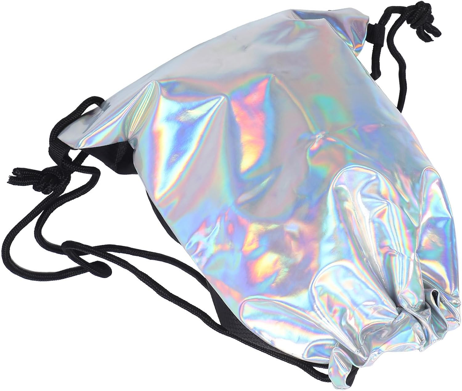 Women's Holographic Drawstring Backpack, Large Capacity PU Silver