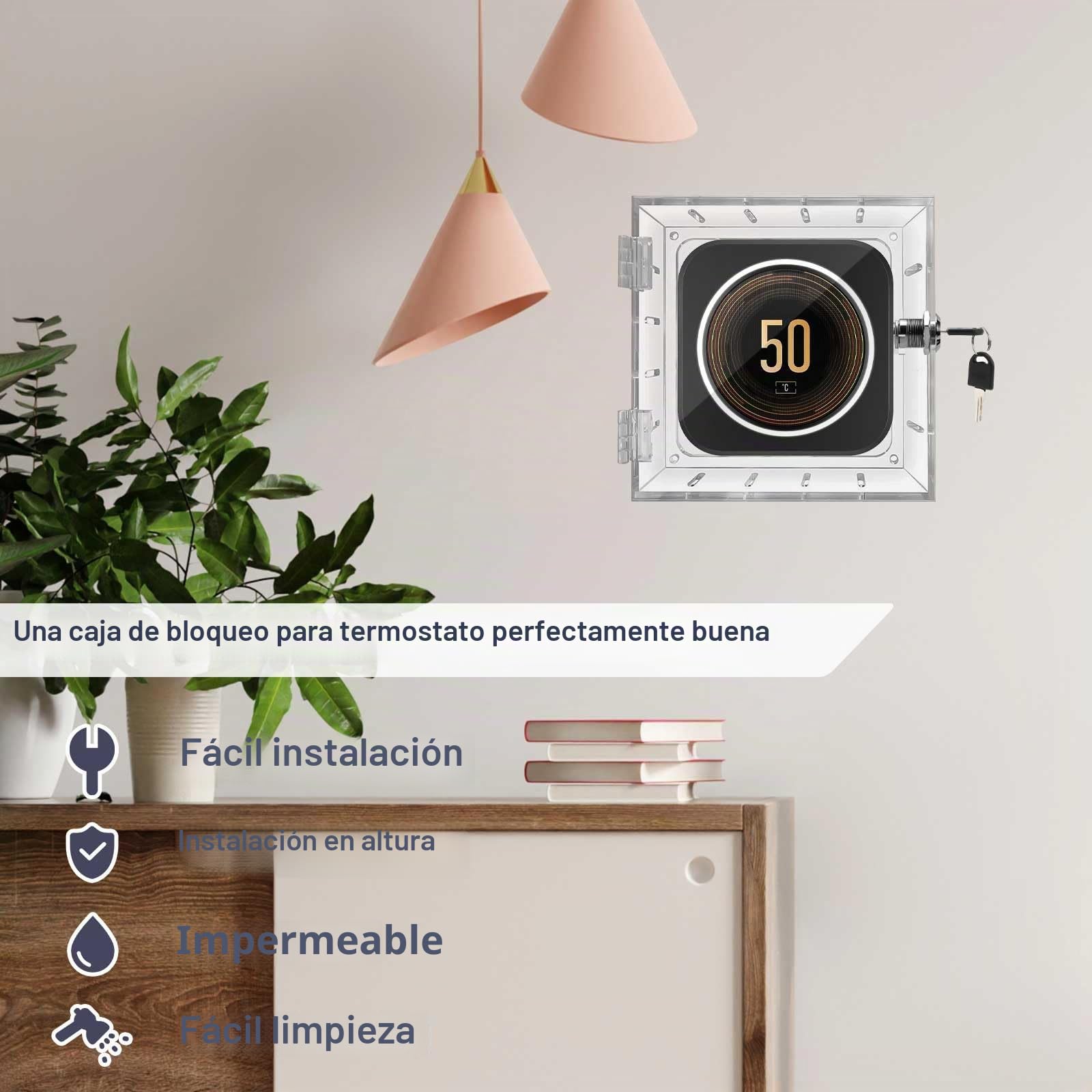 Caja protectora de termo acrílico montada en la pared con 4 tornillos y pernos, cubierta protectora transparente para termostato para restaurantes, escuela,