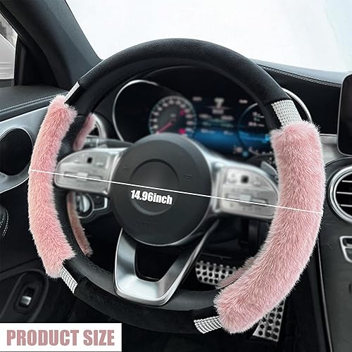 Miniatura 2 de 1 funda brillante para volante de automóvil, 14.9 pulgadas, con diamantes de imitación esponjosos, decoración de invierno, accesorios de protección