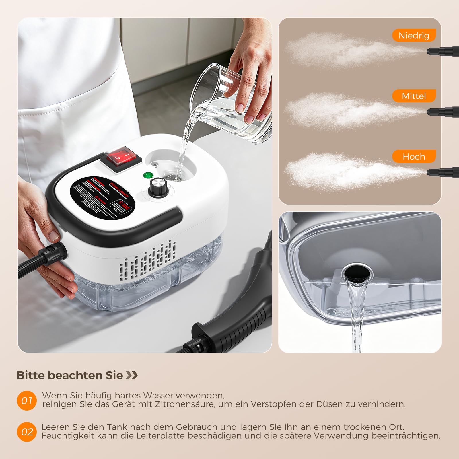 Dampfreiniger Handgerät, Hochdruck Dampfreiniger, Steam Cleaner Chemikalienfreier Hochdruck-Dampf – Schmutz Fett & Bakterien, Dampfreiniger für alles, Handdampfreiniger für Auto, Haushalt (Weiß)