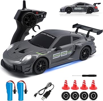 RC Drift Car, 124 4WD Remote Control Cars Vehicle with LED Light,2.4GHz 20KM/H High Speed RC Cars with Two Batteries & Drifting Tires Racing Sport Toy for Adults Boys Girls Kids