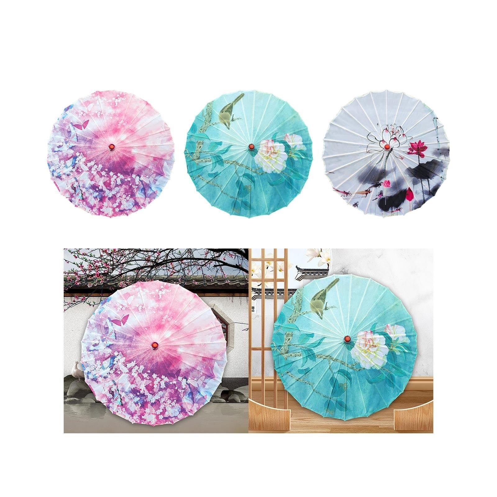 Oiled Paper Umbrella Dancing Props Oil Paper Parasol for Cosplay Dance Recitals Performance Wedding Music Festivals per Costumi Matrimonio Festa Oggetti di Scena Scen(Pink)