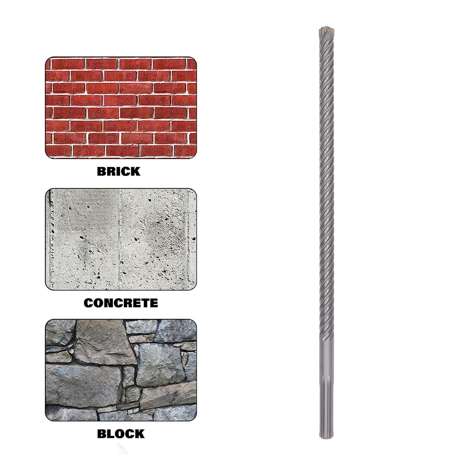 Broca para martillo perforador, broca con punta de carburo de impacto de 6 flautas para ladrillo, piedra y hormigón, duradera, resistente, 20mm, 500mm