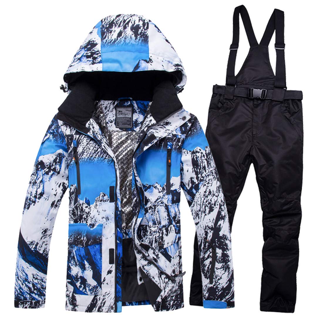 Saeohnssty Męski kombinezon narciarski wodoodporny oddychający wiatroszczelny outdoorowy odzież sportowa narciarstwo kurtka snowboardowa spodnie XS i fluorescencyjny M