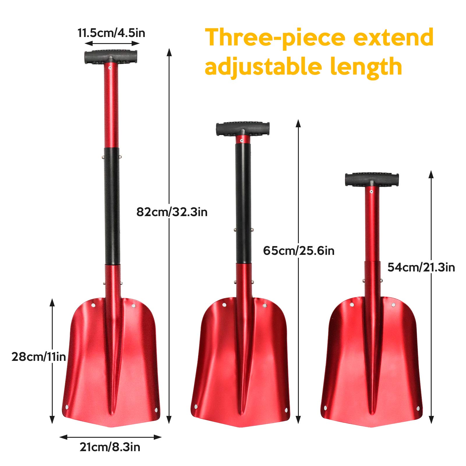 Pala de Nieve Desmontable Plegable Pala Quitanieves de Aleación de Aluminio Pala de Avalancha Bolsa de Transporte Pala de Nieve Portátil para Jardín Coche V7C08