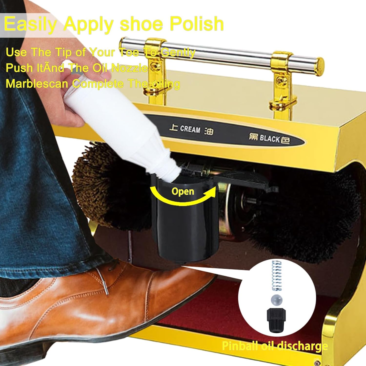 Electric Shoe Buffer, 100W Automatic Shoe Polishing Machine, 1400 RPM Speed Induction Shoe Polisher Stainless Steel Dust Removal Clean Kit for Home Hotel Bank Black (Golden )