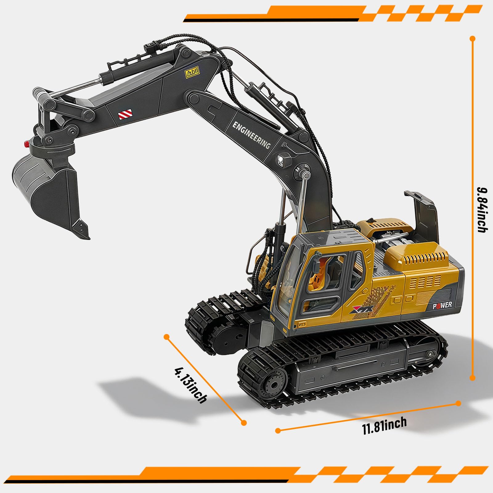 kolegend 3-in-1 Ferngesteuerter Bagger, 14-Kanal RC Bagger Spielzeug mit DREI Metallköpfen, 680° Drehbarer Radlader mit Lichtern & Musik, Geschenk Ab 6-12 Jahre