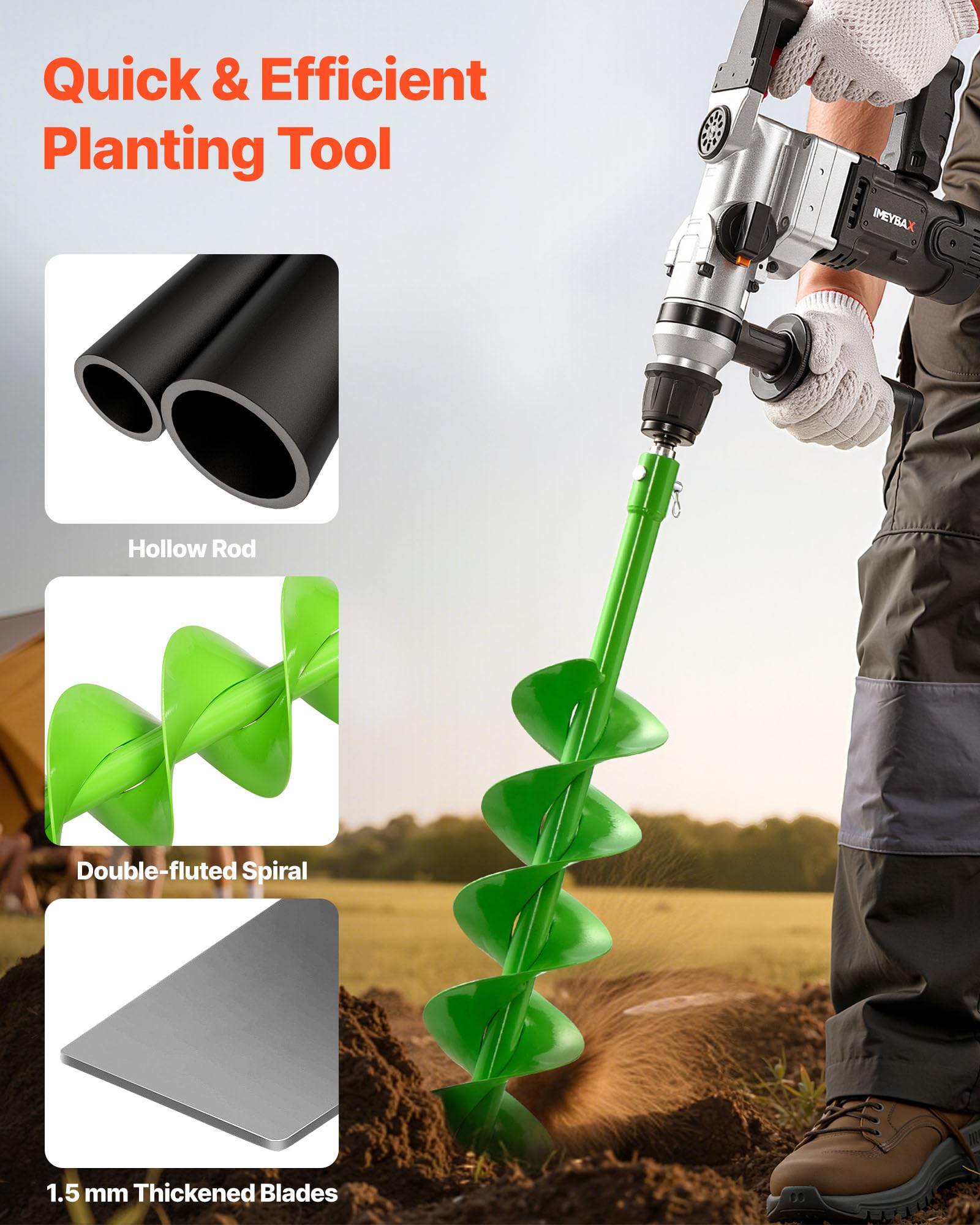 VEVOR Erdbohrer für Bohrmaschine, Ø 100x790 mm Gartenbohrer, kompatibel mit Bohrern mit 20 mm Innendurchmesser, Pfahlbohrer, Durchlässenbohrer, Grabungswerkzeug zum Pflanzen und Bohren