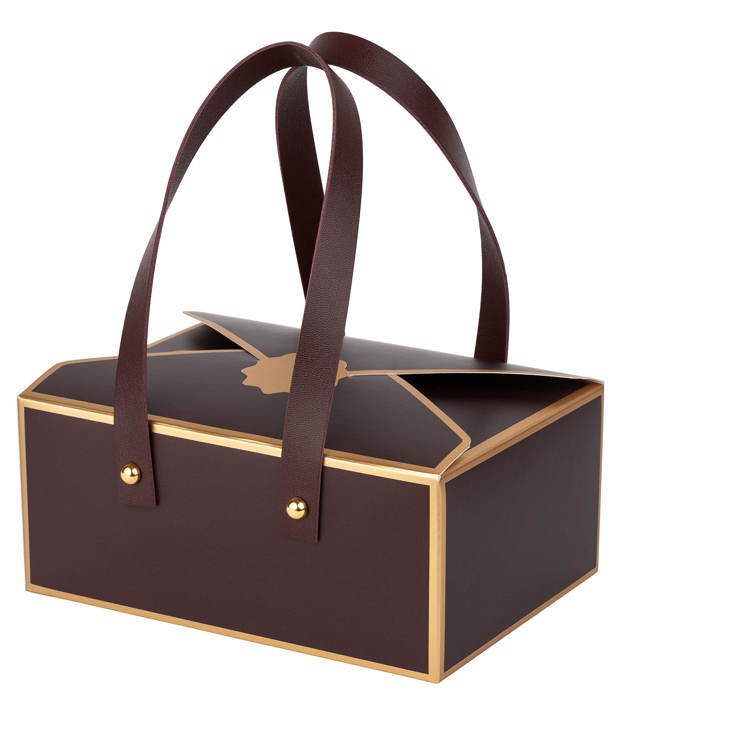 Hammont Cookie Boxes for Gift Giving - 4 Pack of Bakery Boxes, Easy to Assemble Decorative Cardboard Luxury Gift Box with Faux Leather Handle for Jewelry, Chocolate and Candy - 5x7x3 Inches (Maroon)