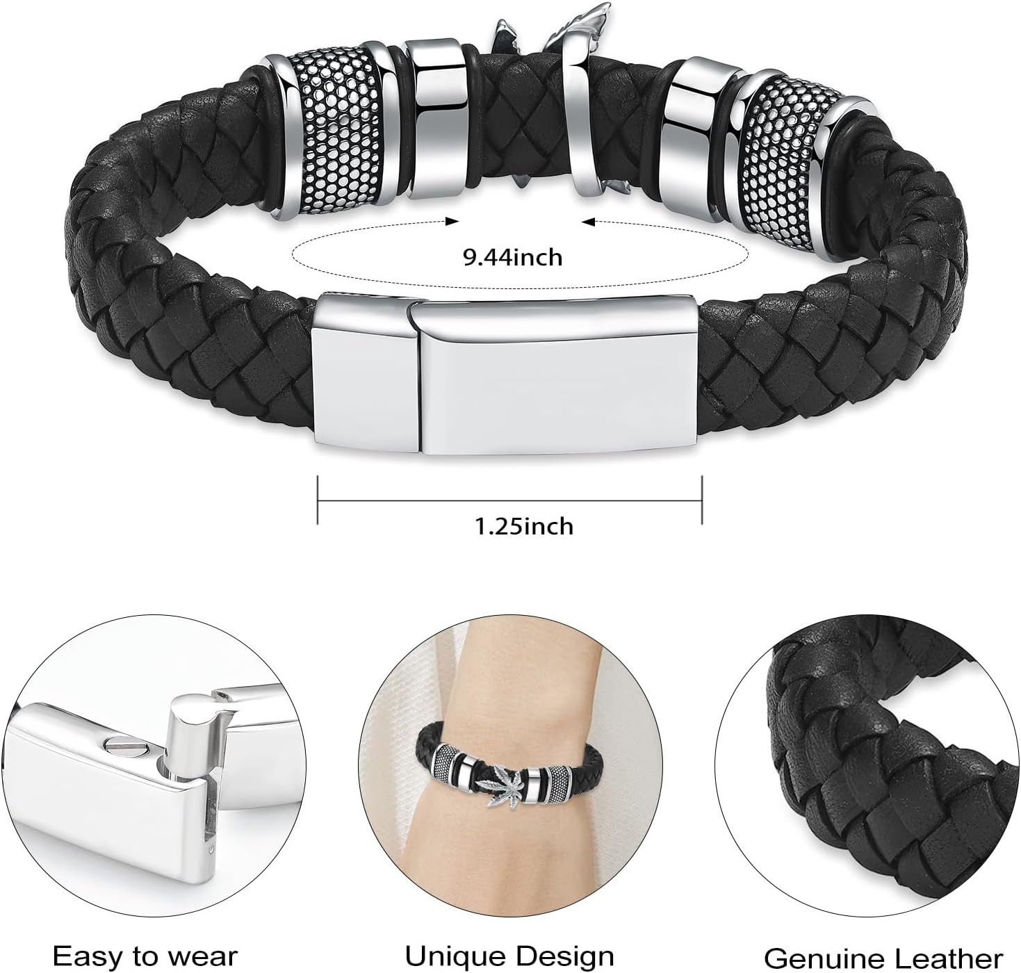Hearbeingt Cremation Jewelry Urn Bracelet for Ashes for Women Men Keepsake Memorial Cuff Braided Leather Wristband Urn Bangle Bracelet for Ashes