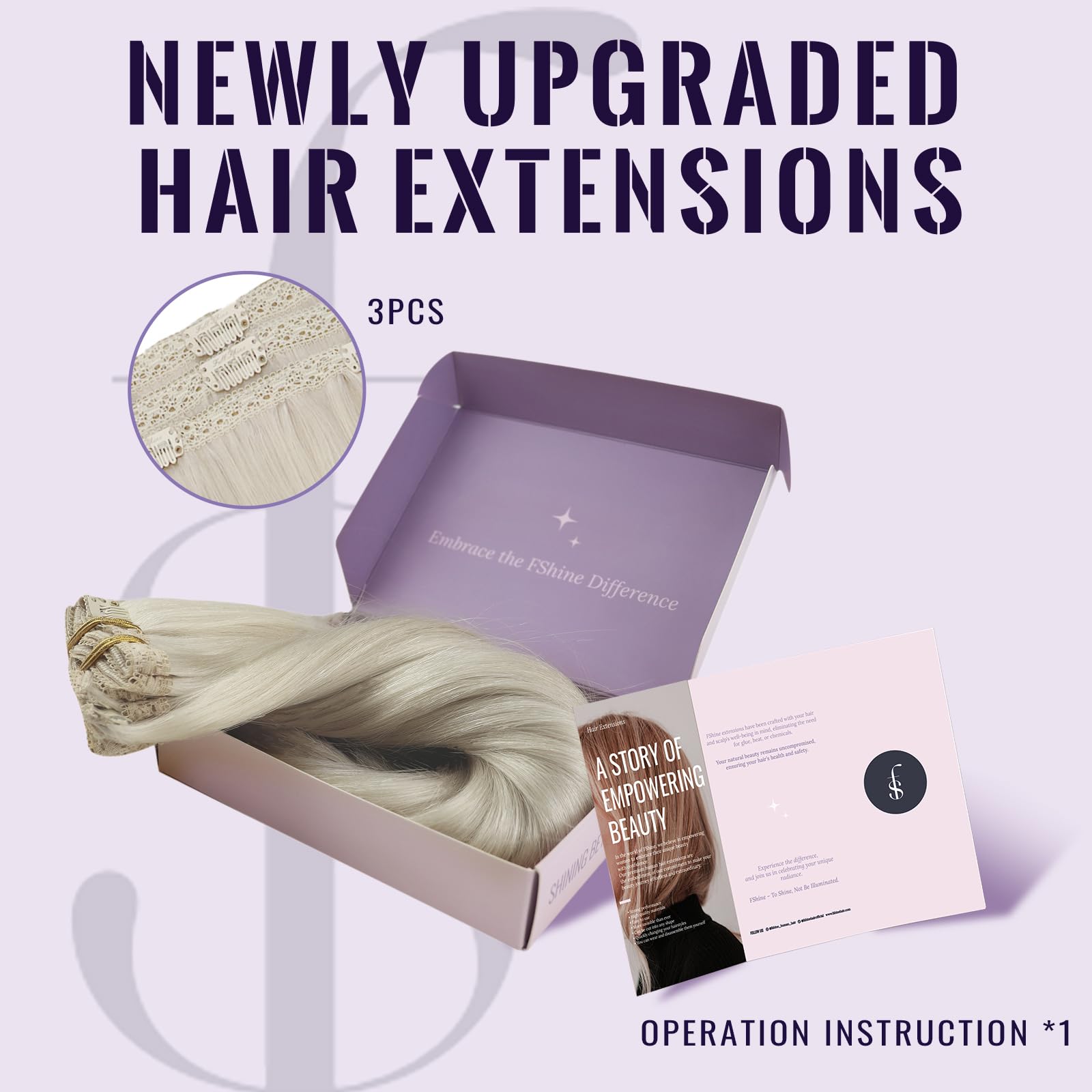 Fshine Extension Clip Umani Capelli Veri 3Pcs 50g Capelli Lisci Extension 30cm Biondi Bianco Full Head Extension Clip in Double Weft Capelli Umani Extension Capelli Veri Clip Fascia Unica 1000