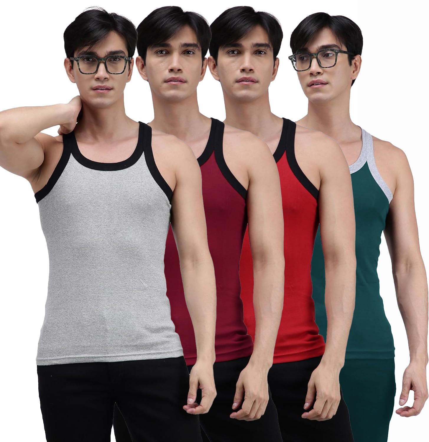 amul comfy Men's Cotton Solid Assorted Scoop Neck Sleeveless Gym Vest - Pack of 4 (#Gym-Vest)-picture-13