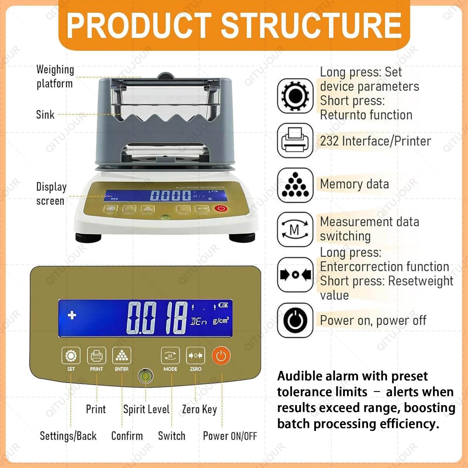 Probador de pureza de oro con pantalla LCD, máquina de prueba de metales preciosos, medidor de densidad de platino, prueba de pureza de joyería de 0,001 g para laboratorio y joyería