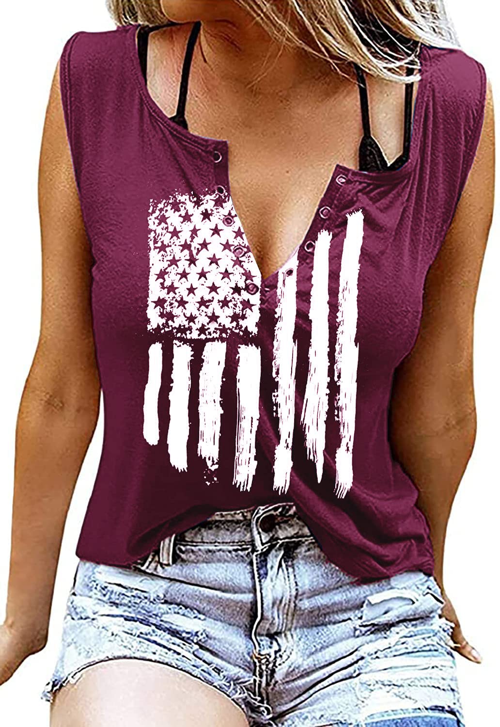 MUPAOLOAmerican Flag Tank Tops Women Patriotic Shirt USA Flag Sleeveless T-Shirt 4th of July Tee Tops