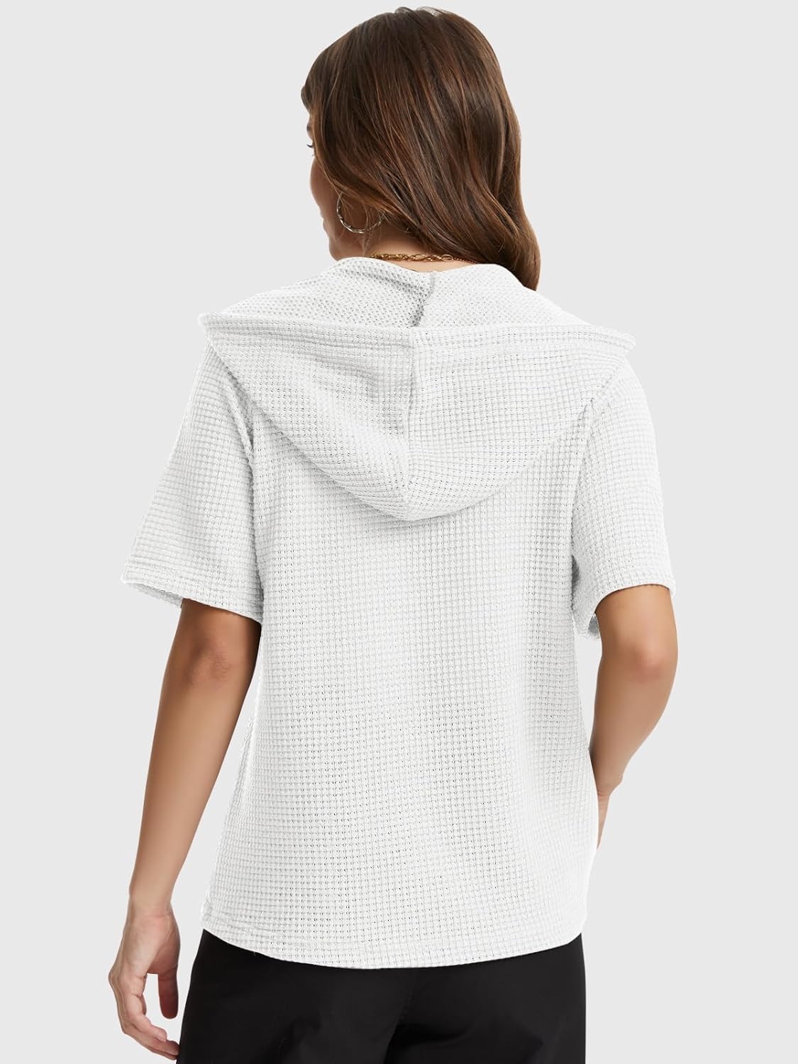 Hoodies Sweatshirt for Women Waffle Long Sleeve Oversized Sweaters Drawstring Button V Neck Casual Pullover Tops - Image 6