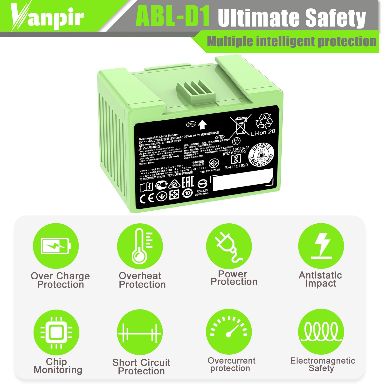 Amazon.com: ABL-D1 2500mAh 36Wh Replacement Battery for iRobot