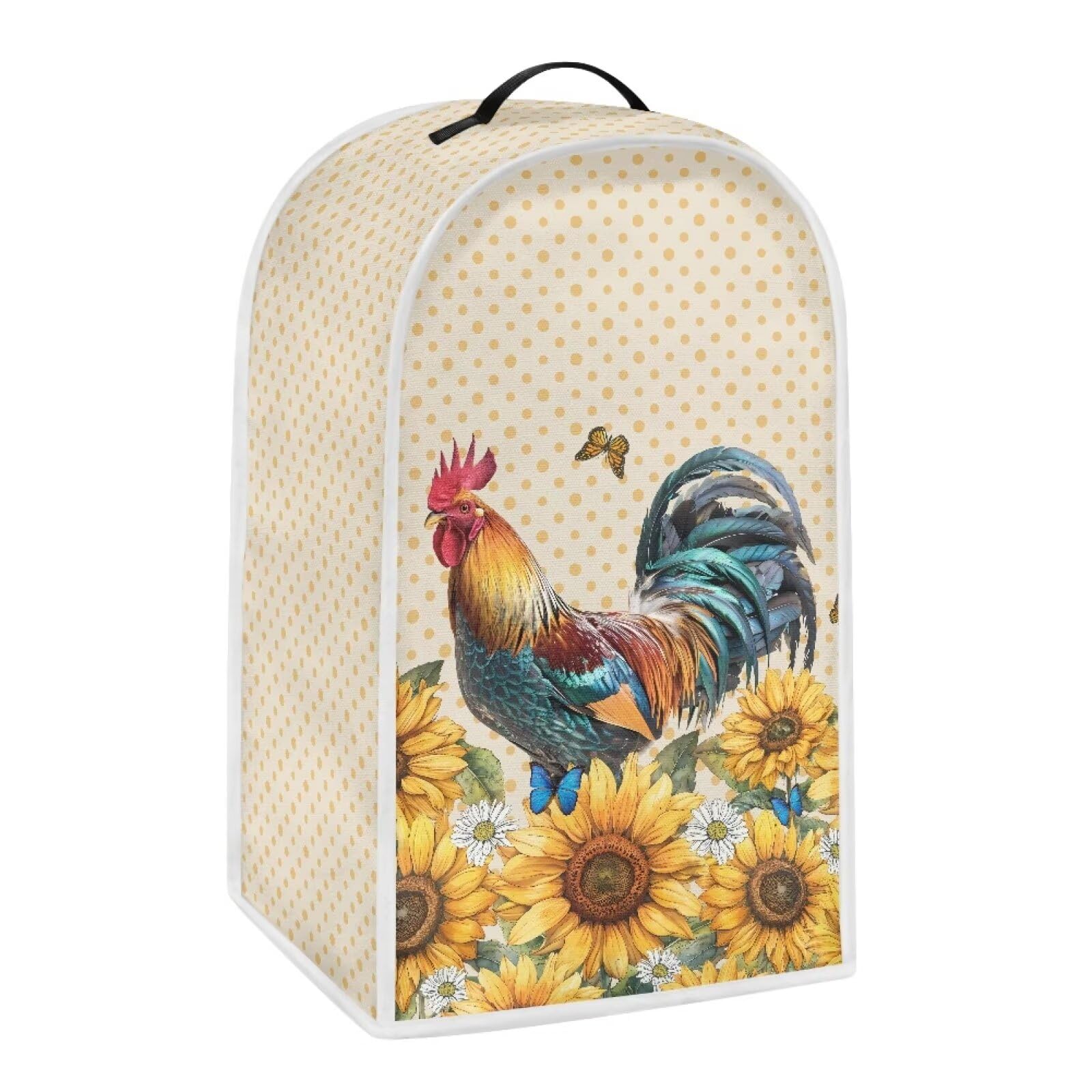Countertop Blender Cover Kitchen Appliance Cover Dust Protection Anti Fingerprint Fits All Standard Countertop Blender Appliance, Machine Washable, Rooster Sunflower Polka Dot