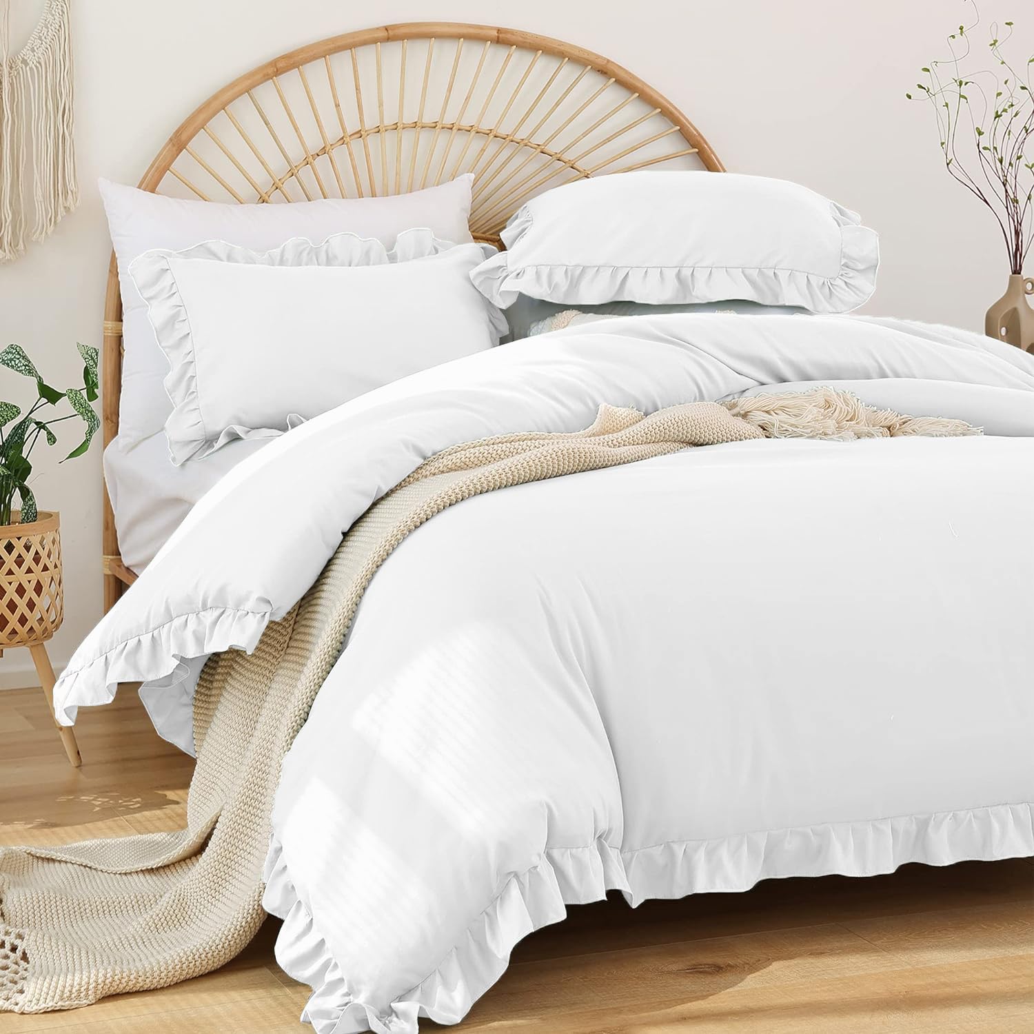 Housse de couette 220x240 microfibre blanche lit 2 personnes avec zip