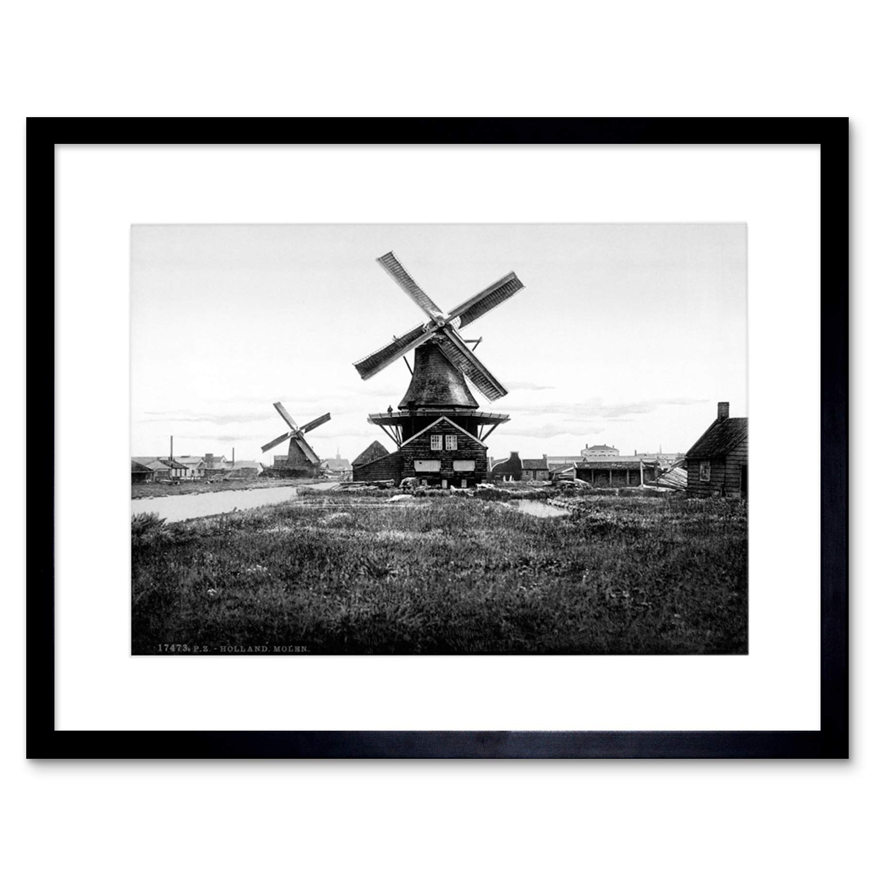 Wee Blue Coo Vintage Photo 1905 Dutch Windmills Holland Framed Wall Art Print