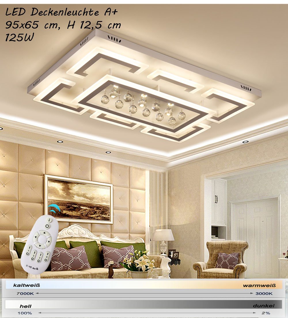 Lampa sufitowa LED NXW803 95 x 65 cm, z pilotem zdalnego sterowania, regulowana barwa światła/jasność, ściemniana, A+LED, lampa do salonu, lampa wisząca, lampa sufitowa (XW803-95 x 65 cm, 125 W)